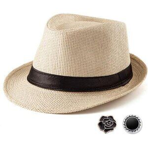 Mens straw trilby fedora hat short brim dress cap summer panama style size 7 14